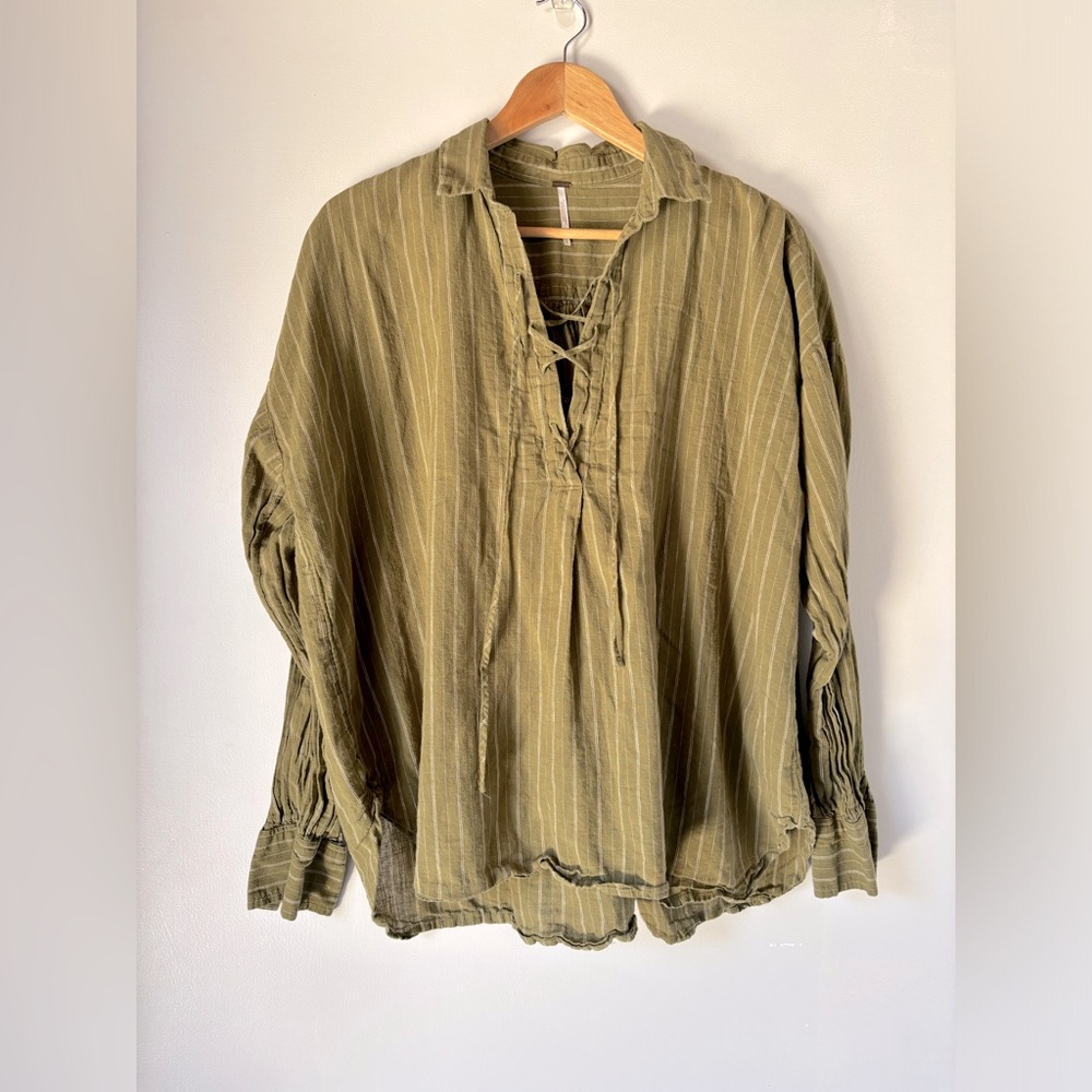 Free people olive green peasant blouse
